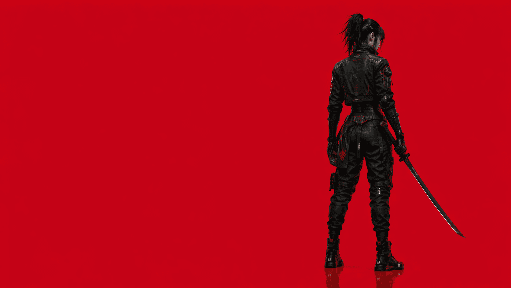 Samurai silhouette in neon-lit cyberpunk cityscape